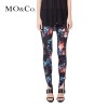 MO&Co.摩安珂印花休闲裤 女装欧美街头松紧腰修身打底裤moco